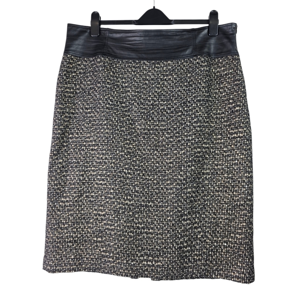 Lafayette 148 Newyork tweed wool and leather accent 100% silk lined pencil skirt
